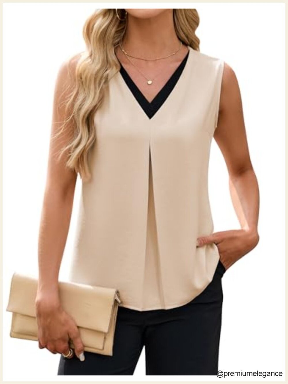 Women V Neck Sleeveless Tank Top Business Casual Summer Blouse